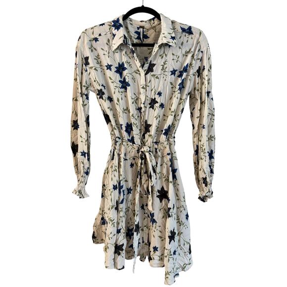 Free People Lighten Up Mini Dress Tea Combo Belted Size Small Floral Ivory - Picture 1 of 7
